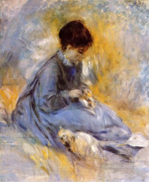 Pierre Auguste Renoir Painting - young woman with a dog Pierre Auguste Renoir